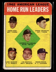 1963 Topps #4 1962 American League Home Run Leaders - Picture 1 of 2