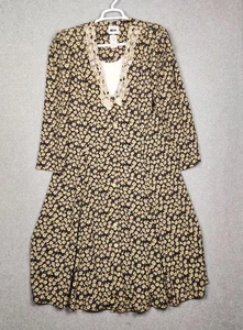 Vintage Leslie Fay Dress Womens 18 Floral Lace Collar Button Down 90s Made USA - Picture 1 of 11