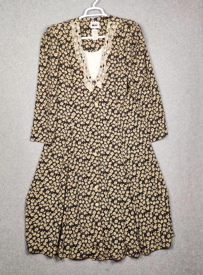 Vintage Leslie Fay Dress Womens 18 Floral Lace Collar Button Down 90s Made USA - Image 1 of 4