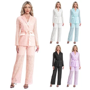 Damen Outfits Hochzeit 2 Teile/Satz Arbeiten Blazer Und Weite Hose Jacke Anzug - Picture 1 of 46
