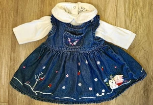 Abito jeans denim vintage bambino Gap bambina neonato 0-3 mesi pagliaccetto ricamato Y2K - Foto 1 di 10
