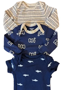 Baby Boy Newborn Bodysuits Shirts Tees Long Sleeve Rompers Clothes Lot Sharks Hi - Picture 1 of 11