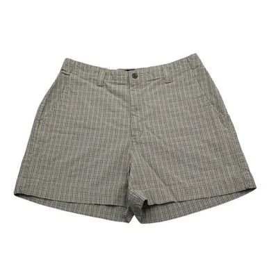 Pantalones Cortos Lee Para Mujer 14 Marrón Frente Plano Tiro Alto Cuadros Corte Bolsillo Botón Cremallera Foto 1 de 4