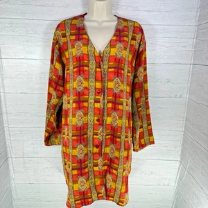 VTG Victoria’s Secret 90s Gold Label button gown sleep medium red paisley luxury - Picture 1 of 7