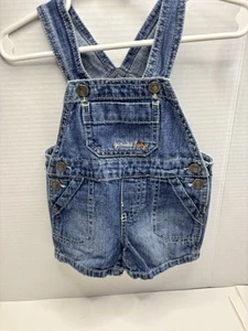 vtg genuine kids girls adorned flower denim jean overalls shortalls 12 months - Picture 1 of 13
