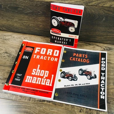 Lote 3 Manuales de Tractor Ford 8N Operadores de Taller Catálogo de Piezas Servicio Reparación Propietario Foto 1 de 4