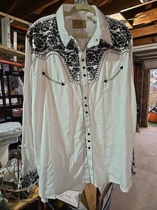 SCULLY Western Hemd Herren 2XL weiß schwarz Blumen bestickt Perlen Druckknopf Neu mit Etikett  - Bild 1 von 23