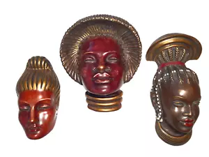 3x Maschera da parete ACHATIT anni 50 2x AFRICANA - 1x ASIATINA - Foto 1 di 11