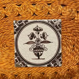 Fliese Kachel antik alt antique dutch tile tuile tegel Delft Art Blumen Vase - Bild 1 von 2