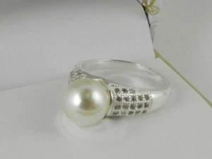 Charter Club Ring silberfarben große Perle mit Zirkonia Akzenten - neu - Bild 1 von 1
