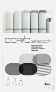 COPIC Sketch Markers 6 PK SKETCHING GRAYS W/Multi-Liner SP .05