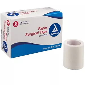 Paper Surgical Tape Hypoallergenic First Aid Dynarex 6 Rolls 2"X10 Yards 3 Pack - Picture 1 of 3