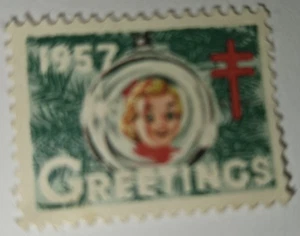 VTG 1957 Red Cross Holiday Season Girl stamp - Picture 1 of 1