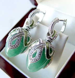 ¡OFERTA! PRECIOSOS PENDIENTES HECHOS EN PLATA DE LEY 925 con JADE GENUINO y ESMALTE - Imagen 1 de 1