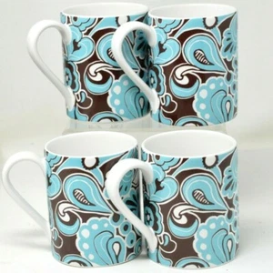 Corelle Dancing Carousel Set of 4 MUGS Stoneware Paisley Brown Turquoise - Picture 1 of 2