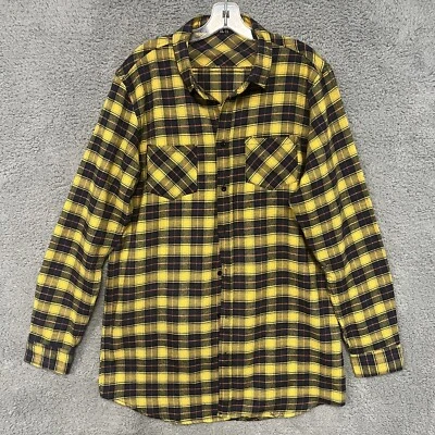 Camisa de hombre BooHoo talla XL azul/amarillo franela manga larga a cuadros abotonados Foto 1 de 4