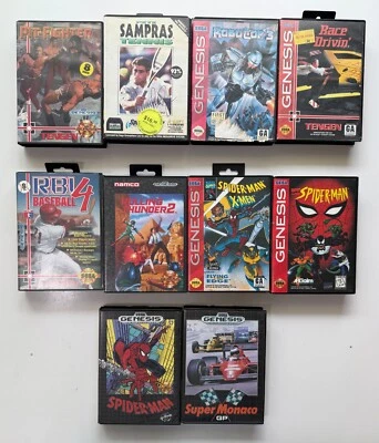 10 SEGA Genesis Games Lot - Boxed, Rolling Thunder 2, Robocop 3, Spider-man - Image 1 of 4