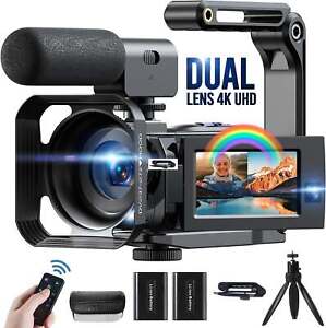 Camcorder 4K Video Camera Dual Lens 56MP WiFi Vlogging YouTube/Camera 16X Zoom