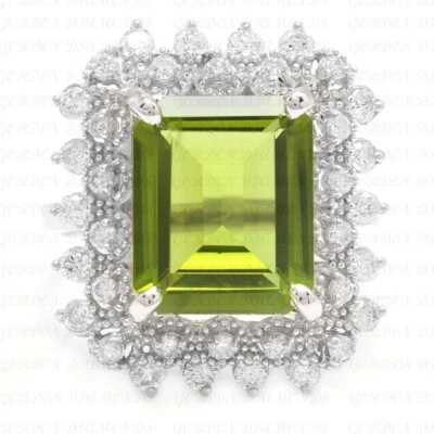 5.80ct Emerald Cut Natural Peridot & Diamond Wedding Ring 18K White Gold Plated - Image 1 of 4