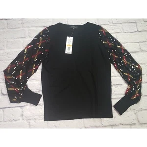 Joseph A. Damen Größe S Pailletten Spitzenärmel schwarz Pullover Tunika - Bild 1 von 8