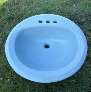 Vtg 90s AMERICAN STANDARD 0490 Baby Blue Bathroom Drop-In Sink Circle Ceramic - Picture 1 of 15