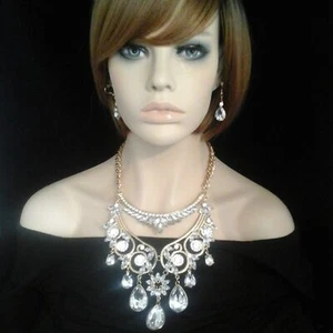 Elegant Chunky Rhinestone Bridal Prom Evening Statement Necklace Set NEW - Picture 1 of 3