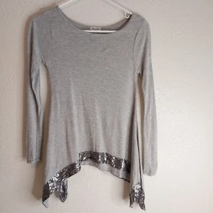 Girl's Splendid Gray Blouse Sz 7-8 Sequins Pullover Long Sleeve - Picture 1 of 10