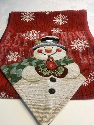 New - Red White Snowman Snowflake 70” Long 13” Wide Table Runner - Image 1 of 4