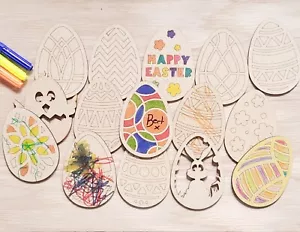 Wooden Easter Egg Crafts, DIY Kit Kids Activities Colouring Painting Art Favours - Picture 1 of 11