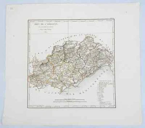 Dépt 34 - Atlas du Royaume de France Rare Carte de l'Hérault Aquarellée de 1825  - Picture 1 of 1