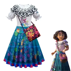 Kids Girls Encanto Mirabel Cosplay Dress With Bag Carnival Suit Gift - Picture 1 of 15