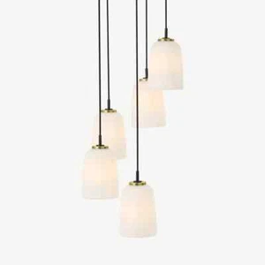 Made.com - Ayala 5 Cluster Pendant Light, Frosted Glass, Black & Brass (Sealed) - Picture 1 of 6