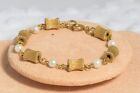 Vintage Gold tone and Cultured Pearl 1/20 12 KT GF marked clasp bracelet - E11