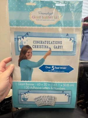 KIT BANNER LETRERO GIGANTE PERSONALIZADO BABY SHOWER NIÑO AZUL FIESTA DECORACIÓN DE PARED Foto 1 de 2