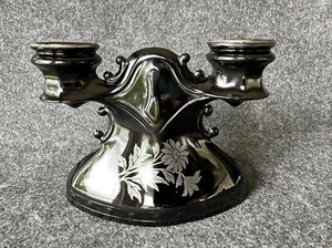 Vidrio vintage L E Smith Mt. Agradable candelabro doble floral de ley - Imagen 1 de 24