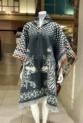 Handmade Alpaca Poncho, Native American, Eagle, Wolf, Perfect Gift For Christmas - Image 1 of 4