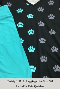 LuLaRoe Medium Christy OS Leggings Outfit schwarz grau türkis Pfotenabdrücke Tiere neu mit Etikett - Bild 1 von 3