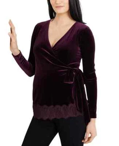 A Pea In The Pod Women's Size S Pretty Plum Maternity Velvet Wrap Top - Picture 1 of 2