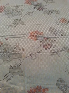 Minerva cream gold thread floral linen quill print tablecloth 46" x 76" vintage - Picture 1 of 6