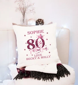 Personalised 80th Birthday Gift Pink Birthday 80 Present Cushion Keepsake Pillow - Picture 1 of 3