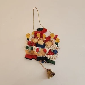 Three Happy Reindeer with Bell Multicolor Ornament - Picture 1 of 9