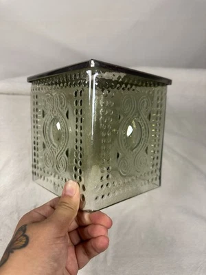 RARE Vintage Glass Boutique Size Tissue Box Cover Chrome Top Bathroom Accessory - Image 1 of 4
