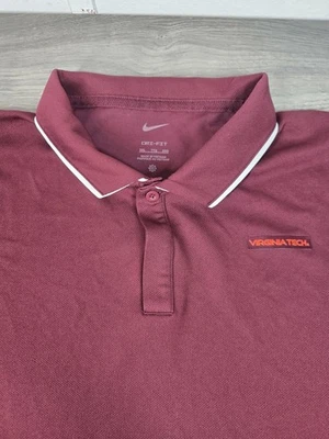 Virginia Tech Shirt Mens XXL Maroon Nike Polo Dri Fit VT Nation Has Flaws - Image 1 of 4