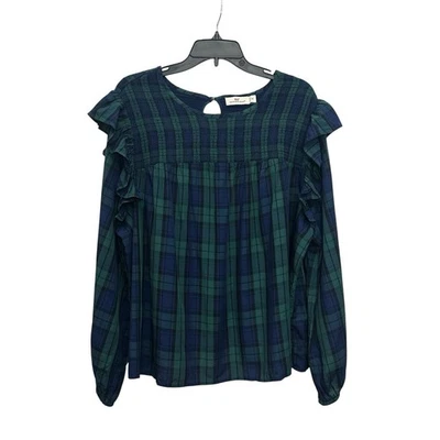 Vineyard Vines Black Watch Plaid Ruffle Smocked Top Size 2X Preppy Holiday  - Image 1 of 4