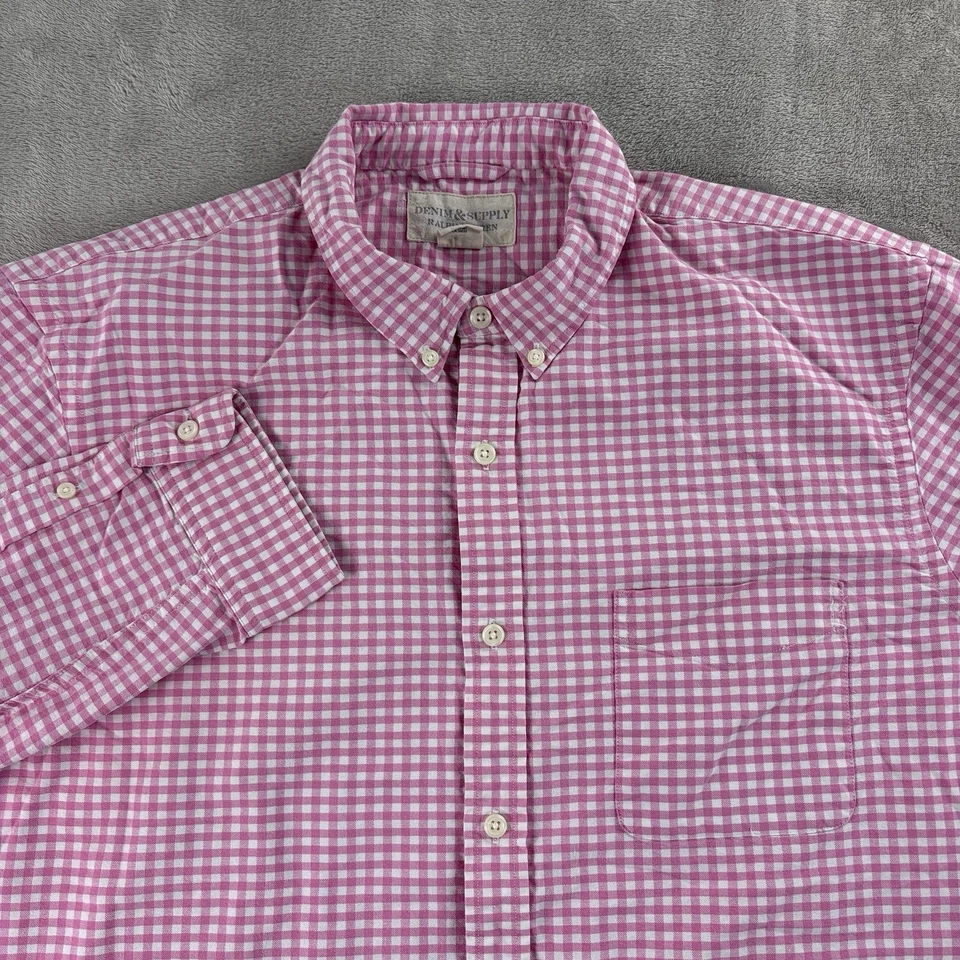 Camisa Denim & Supply Ralph Lauren Para Hombre Talla XXL Rosa Blanca Cuadros Abotonada Foto 1 de 4