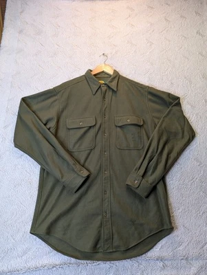 Cabela's Mens L T Olive Green Fleece Button Up Shirt Outdoor Hunting Poly - Image 1 of 4