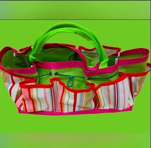 Organizing gestreifte Tragetasche mit 8 Seitentaschen grün rosa rot weiß neu ohne Etikett - Bild 1 von 11