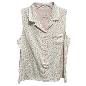 Camisa Cottagecore Aria para mujer coqueta sin mangas con botones talla grande floral - Imagen 1 de 7