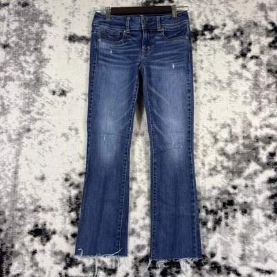 American Eagle Kick Boot Stretch Jeans Womens Size 0 Raw Hem Hippie - Image 1 of 4