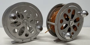 Vintage Sal-King Spin Fliegen Angelrollen Metall Silber 2er Set - Bild 1 von 10